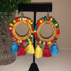 🎊Host Pick🎊 Bright Tasseled Beaded Hoop Earrings